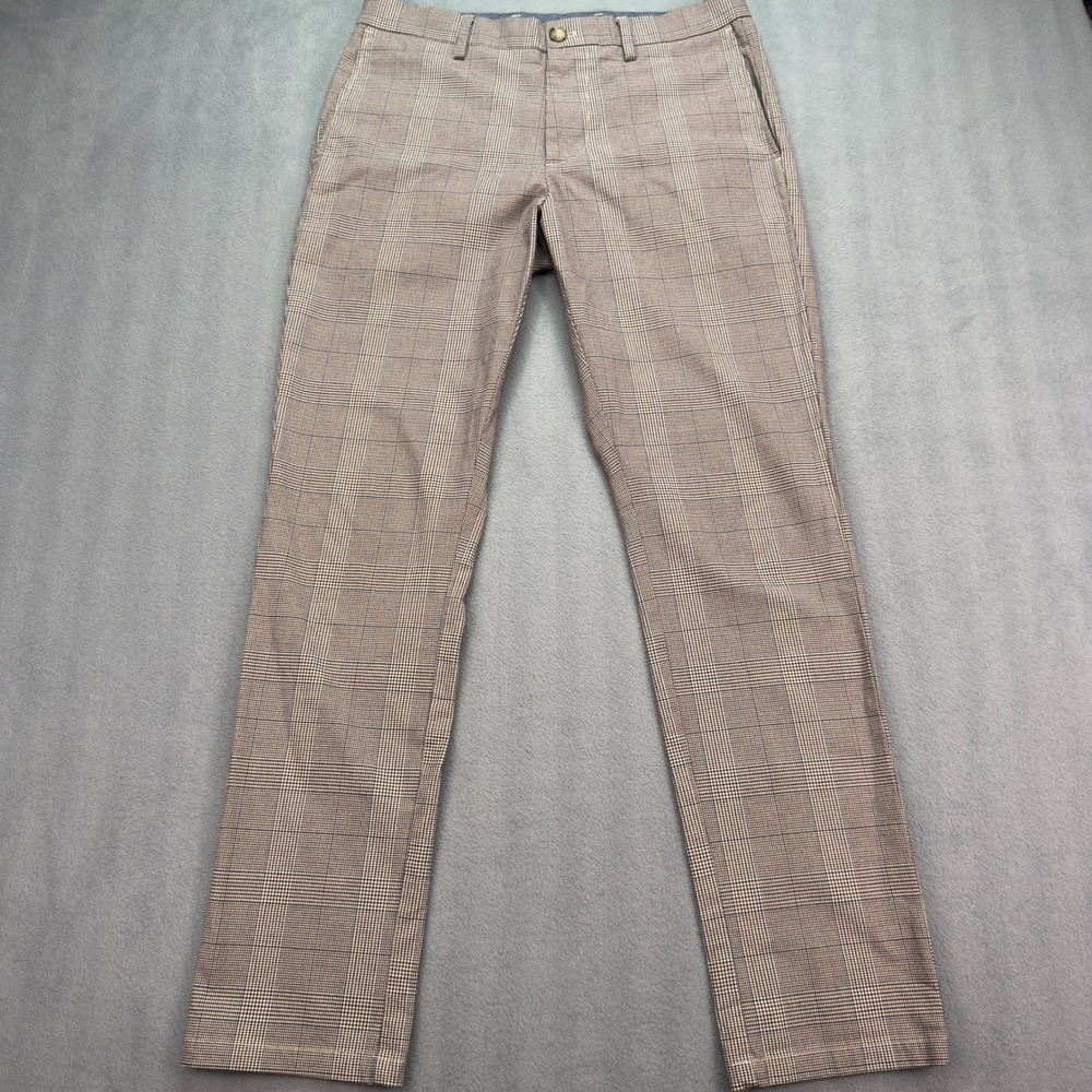 Old Navy Ultimate Slim Built-In Flex Pants 32x32 Brown Glen Plaid Chinos Mens
